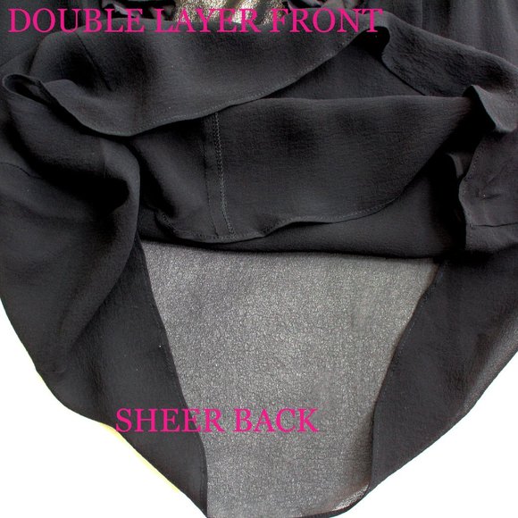Lida Baday Black Silk Top Ruffle Metallic detail Sheer Back V-neck Sleeveless - Picture 7 of 7